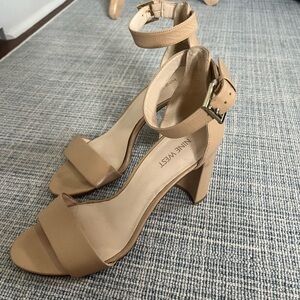 Nine West Tan Block Heel Sandals with Ankle Strap